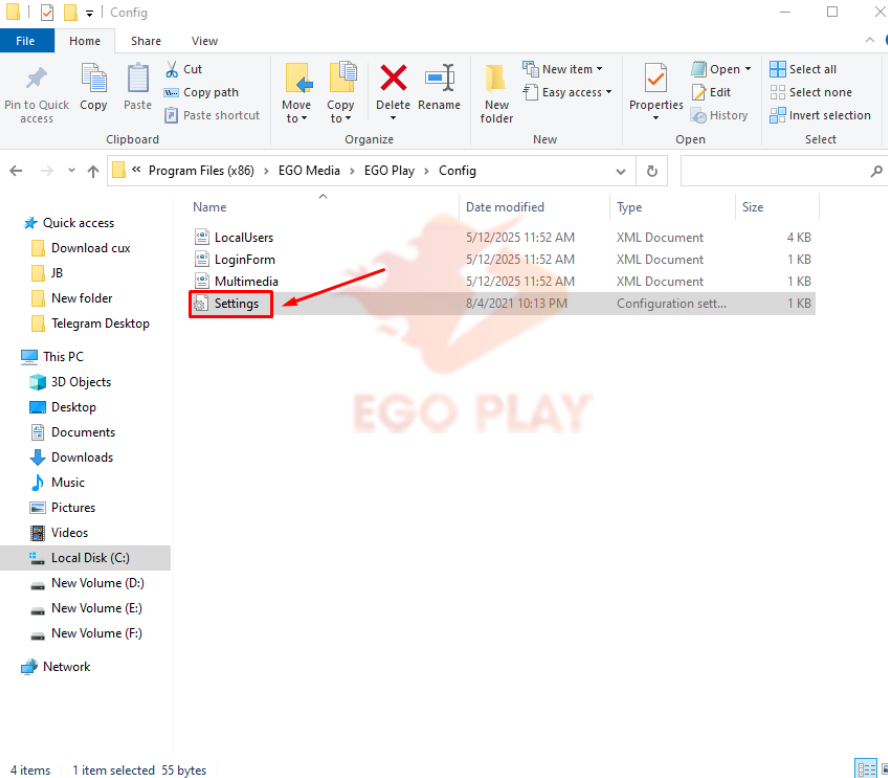 Setting trong thư mục EGOPLAY